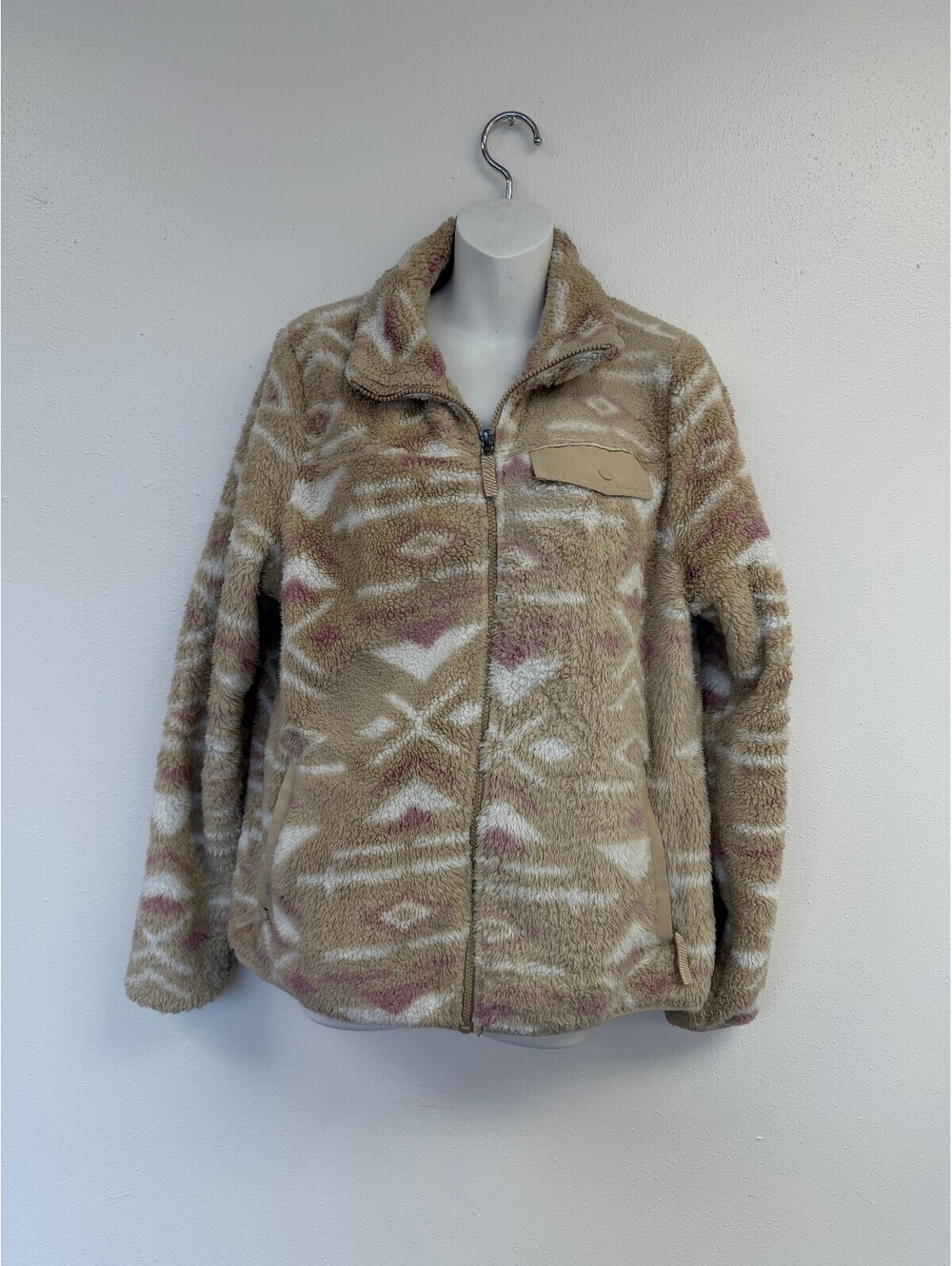 Columbia Women's Beige Patterned Fleece Jacket with Snap Pocket